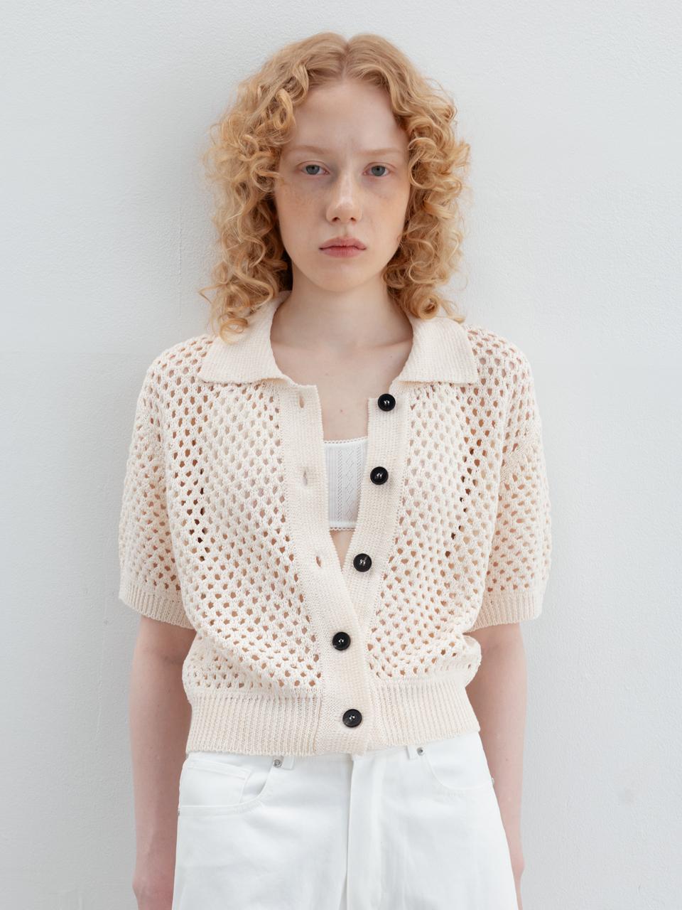 Carriere Linen Blend Crochet Knit Cardigan