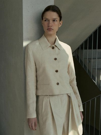 Carriere LINEN BLEND CROP SINGLE JACKET - BEIGE