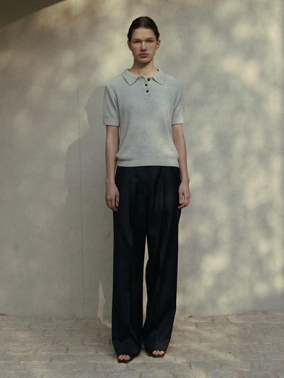 Carriere WOOL BLEND SIDE TUCK BELTED PANTS - DARK NAVY