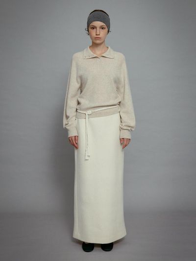 Carriere Wool Boucle Low-Rise Long Skirt [Cream]