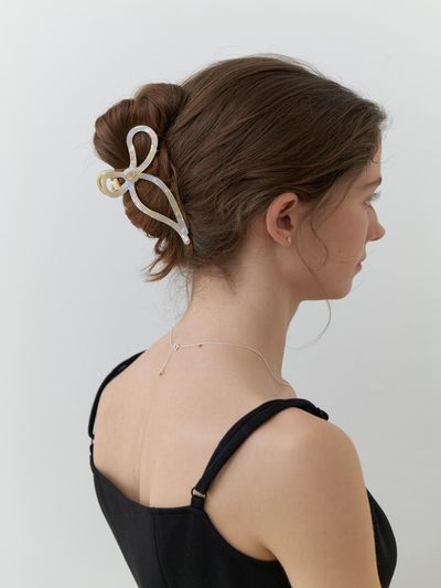 CARRY BARRETTE Marble Ribbon Hair Clip