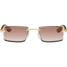 Cartier Cartier Gold & Brown 'Elongated C de Cartier' Sunglasses
