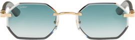 Cartier Cartier Gold & Green 'C Allongé de Cartier Motif' Sunglasses