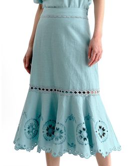 Cartolina Cartolina Marlo Embroidered Linen Midi Skirt
