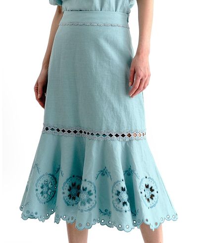 Cartolina Cartolina Marlo Embroidered Linen Midi Skirt