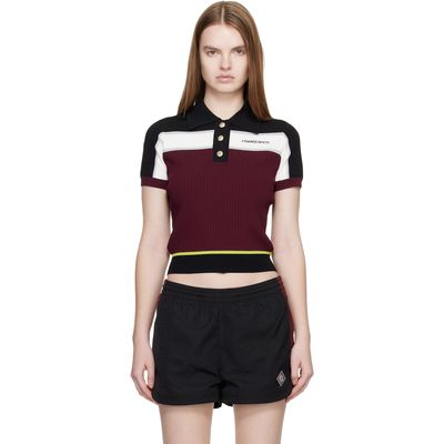 Casablanca Casablanca Black & Burgundy Striped Short Sleeve Polo