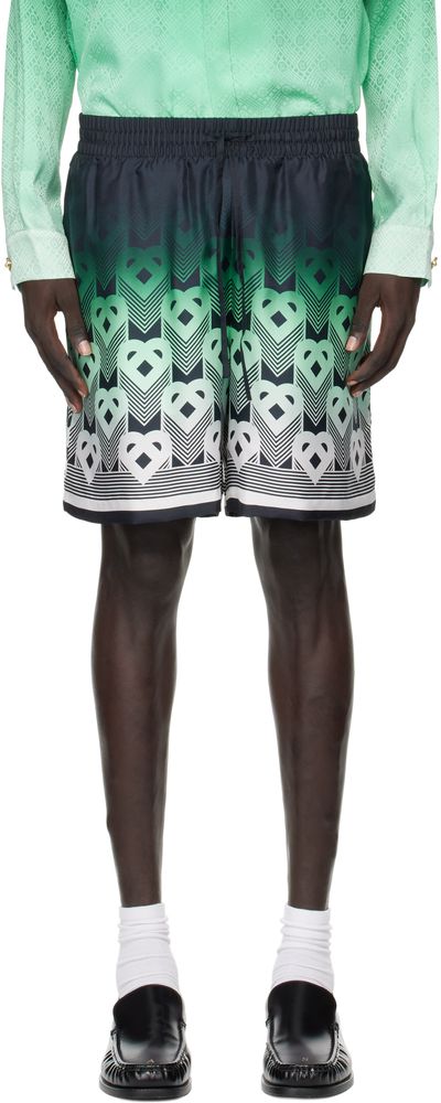 Casablanca Casablanca Black & Green Gradient Monogram Silk Shorts
