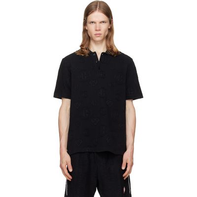 Casablanca Casablanca Black Applique Monogram Short Sleeve Polo