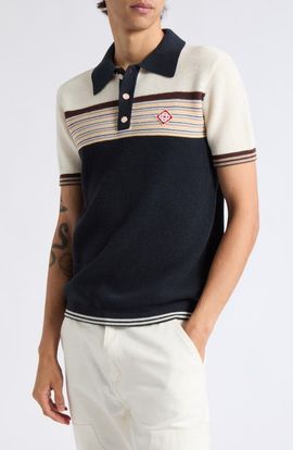 Casablanca Casablanca Café Stripe Cotton & Wool Polo