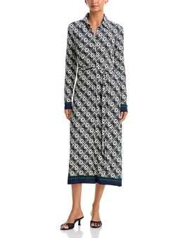 Casablanca Casablanca Check Monogram Print Tie Waist Jersey Dress