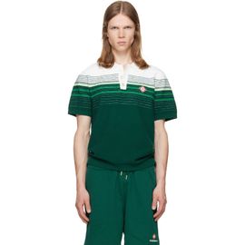 Casablanca Casablanca Green Boucle Stripe Short Sleeve Polo