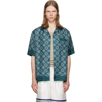 Casablanca Casablanca Green Radiating Monogram Short Sleeve Silk Shirt