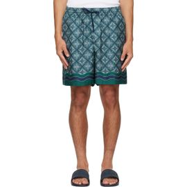 Casablanca Casablanca Green Radiating Monogram Silk Shorts
