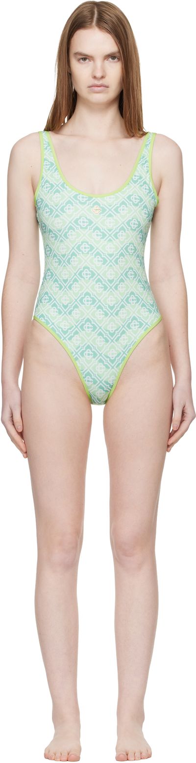 Casablanca Casablanca Green Wavy Monogram Swimsuit