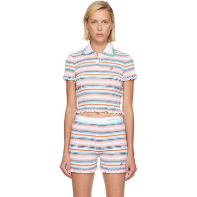 Casablanca Casablanca Multicolor Striped Shirred Short Sleeve Polo