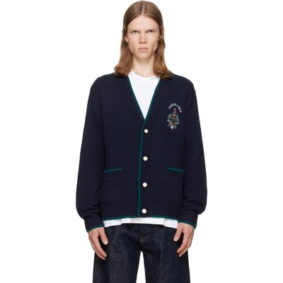 Casablanca Casablanca Navy Hotel Emblem Embroidered Wool Cardigan