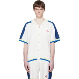 Casablanca Casablanca Off-White & Blue Short Sleeve Crochet Shirt