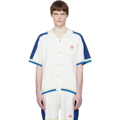 Casablanca Casablanca Off-White & Blue Short Sleeve Crochet Shirt
