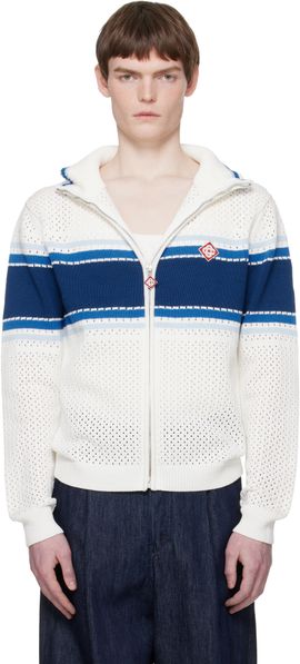 Casablanca Casablanca Off-White & Blue Striped Mesh Track Jacket