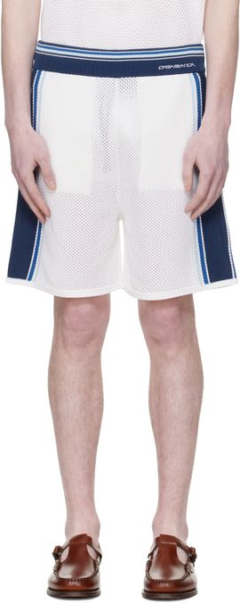 Casablanca Casablanca Off-White & Blue Striped Mesh Track Shorts