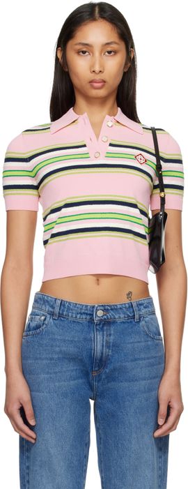 Casablanca Casablanca Pink Striped Fitted Polo
