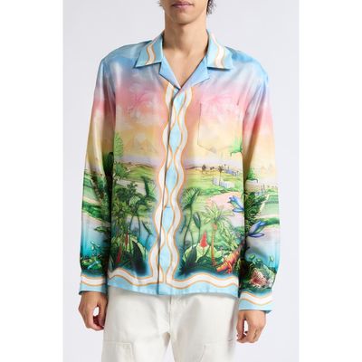 Casablanca Casablanca Tennis Club Long Sleeve Silk Twill Camp Shirt 