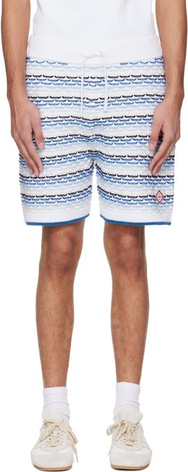 Casablanca Casablanca White & Blue Tuck Stitch Shorts