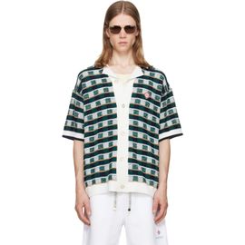 Casablanca Casablanca White & Green Crochet Mosaic Short Sleeve Shirt