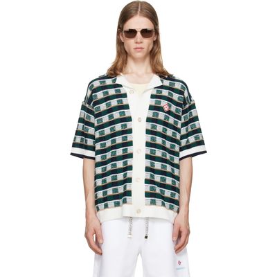 Casablanca Casablanca White & Green Crochet Mosaic Short Sleeve Shirt
