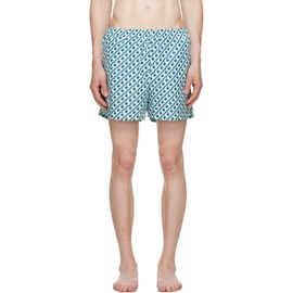 Casablanca Casablanca White & Green Cubist Monogram Printed Swim Shorts
