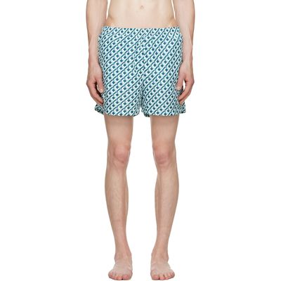 Casablanca Casablanca White & Green Cubist Monogram Printed Swim Shorts
