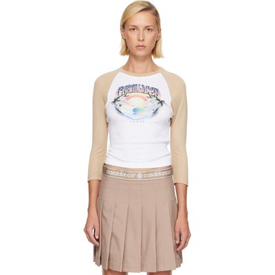 Casablanca Casablanca White & Tan Baseball T-shirt