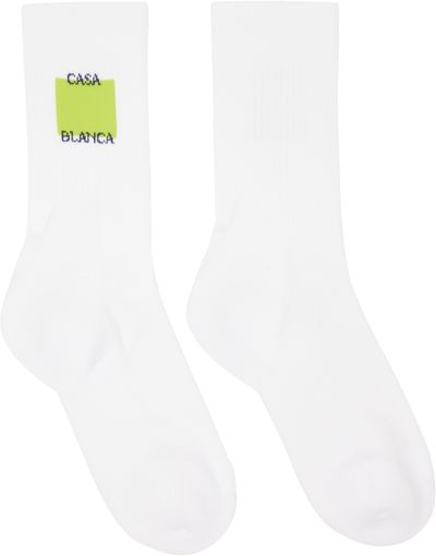 Casablanca Casablanca White Acid Lime Logo Square Socks