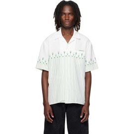 Casablanca Casablanca White Linen Floral Stripe Sporty Short Sleeve Shirt