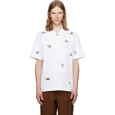 Casablanca Casablanca White Quartered Zip Embroidered Polo
