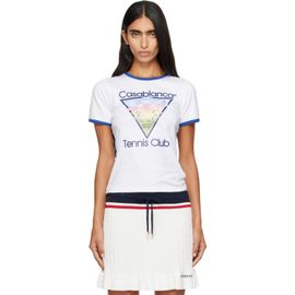 Casablanca Casablanca White 'Tennis Club' Cropped Ringer Short Sleeve T‑shirt
