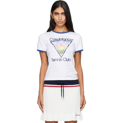 Casablanca Casablanca White 'Tennis Club' Cropped Ringer Short Sleeve T‑shirt