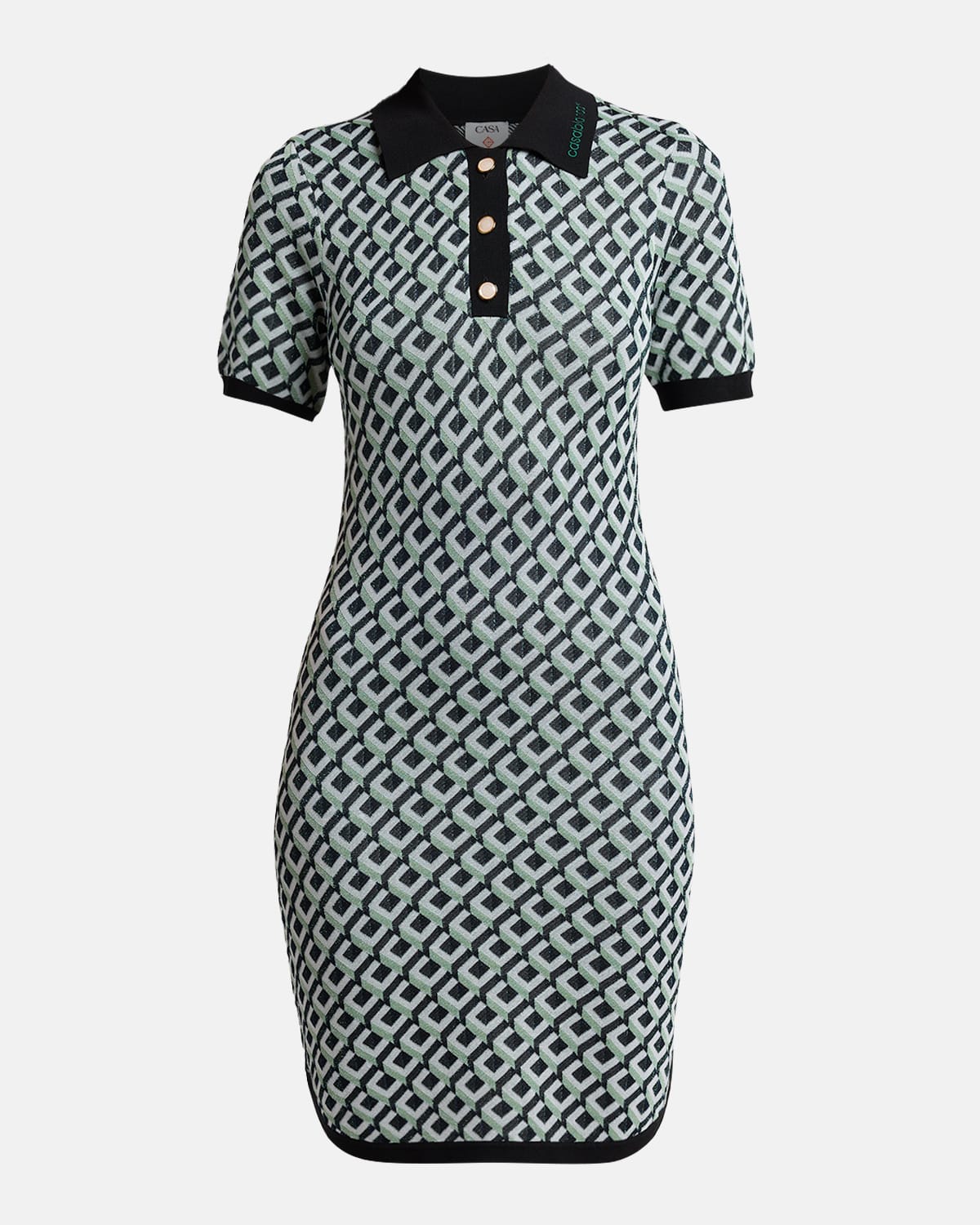 Casablanca Cubist Monogram Short-Sleeve Mini Polo Dress