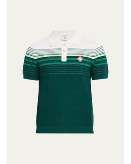 Casablanca Men's Cotton Blend Stripe Knit Polo Shirt