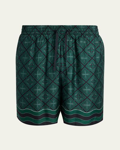 Casablanca Men's Radiating Monogram Silk Shorts