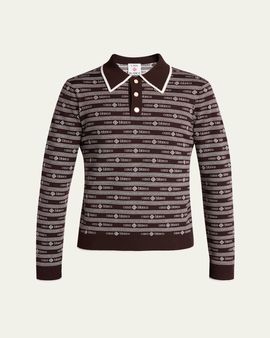 Casablanca Men's Wool Knit Logo Long-Sleeve Polo Shirt