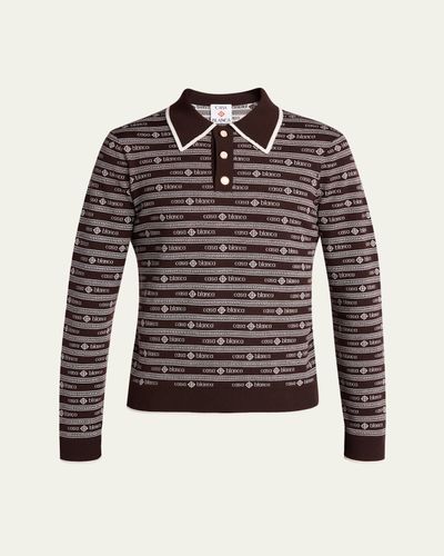 Casablanca Men's Wool Knit Logo Long-Sleeve Polo Shirt