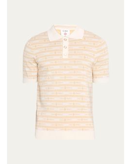 Casablanca Men's Wool Monogram Stripe Knit Polo Shirt