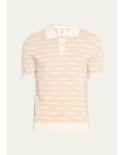Casablanca Men's Wool Monogram Stripe Knit Polo Shirt