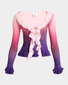 CASABLANCA Ruffle Gradient Rib Cardigan