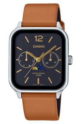 CASIO CASIO Moonphase Leather Strap Watch, 44.5mm x 34mm