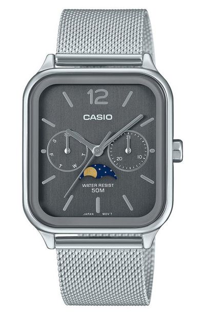 CASIO CASIO Moonphase Mesh Strap Watch, 44.5mm x 34mm