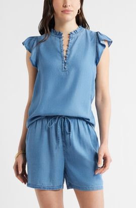 caslon(r) caslon(r) Flutter Sleeve Popover Chambray Top