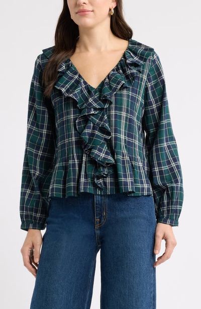 caslon(r) caslon(r) Plaid Ruffled Front Popover Top