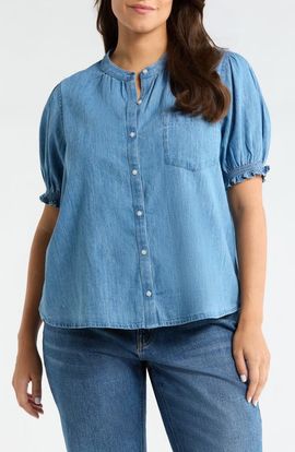 caslon(r) caslon(r) Puff Sleeve Chambray Button-Up Shirt